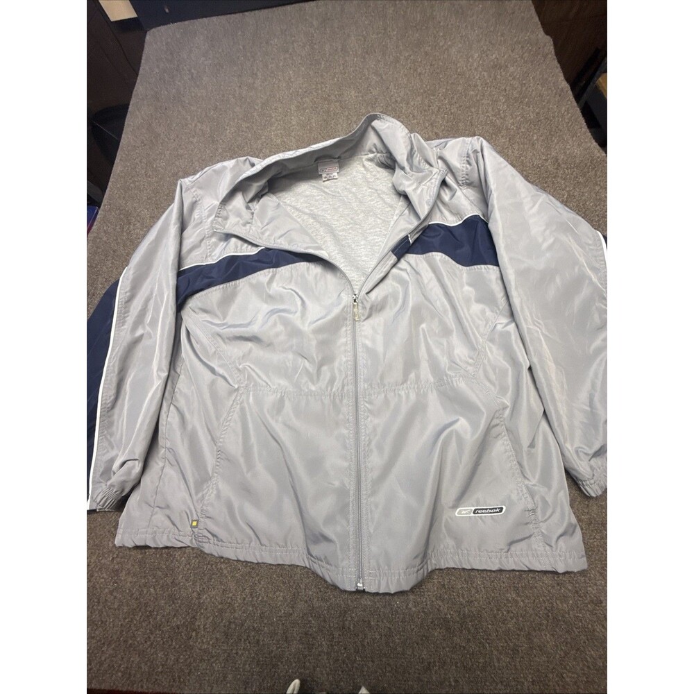 Reebok Vintage Navy White Colorblock Fleece Lined Windbreaker Jacket XXL